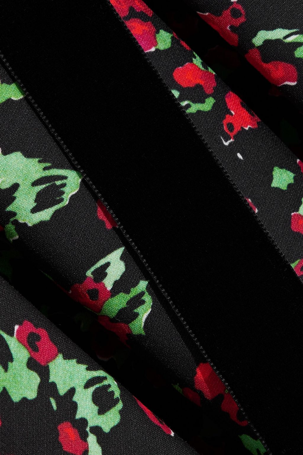 VALENTINO GARAVANI Velvet-paneled floral-print wool and silk-blend crepe mini dress