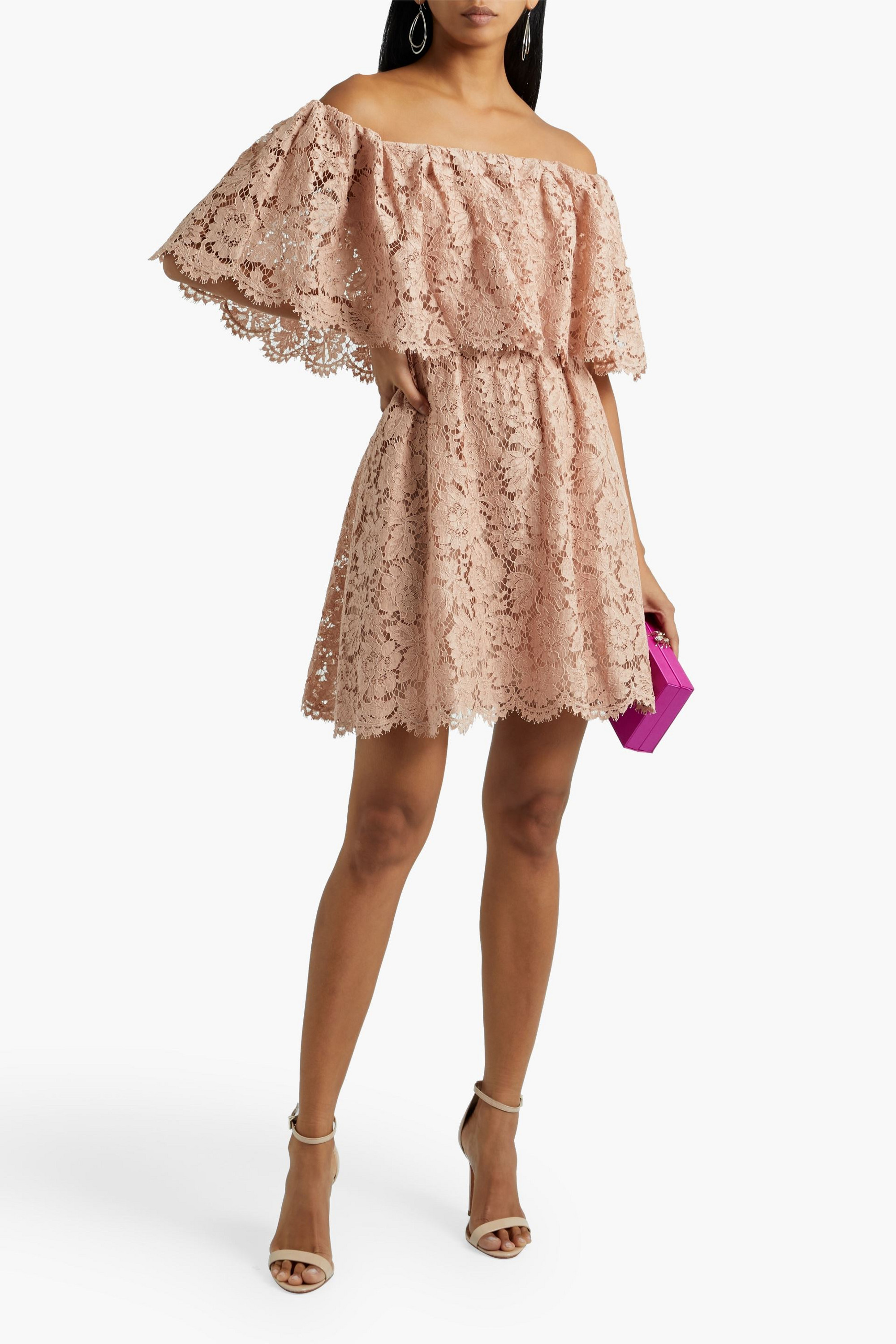 Valentino Garavani Off-the-shoulder cotton-blend corded lace mini dress