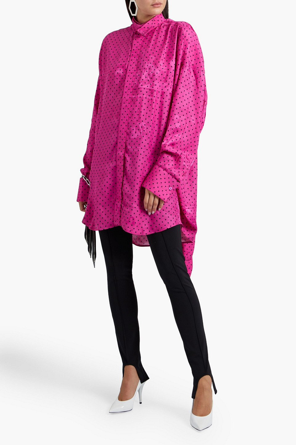 BALENCIAGA OVERSIZED POLKA-DOT SATIN-JACQUARD SHIRT,3074457345635217118