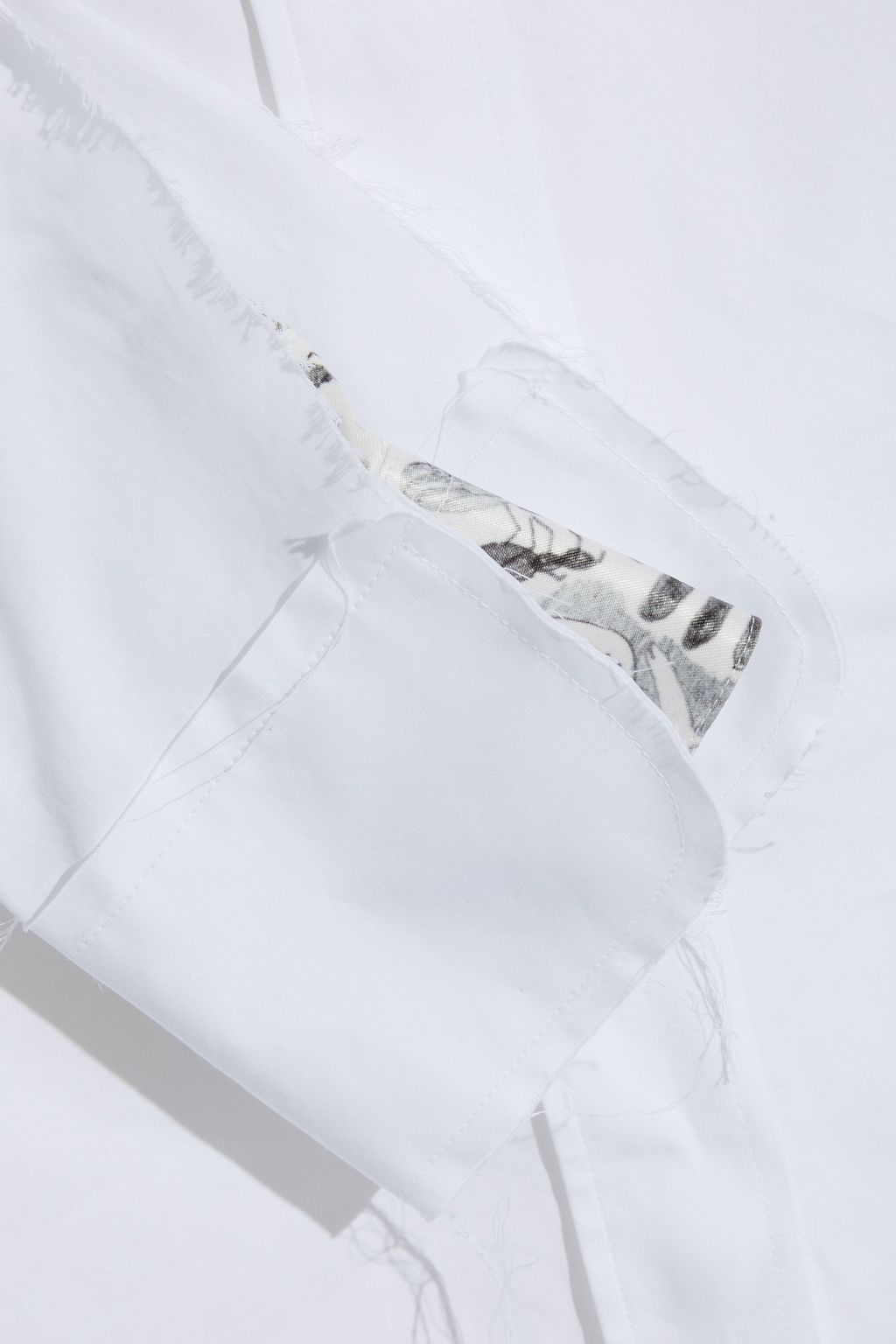 OFF-WHITE™ Double Sleeves printed satin-trimmed distressed cotton-poplin shirt