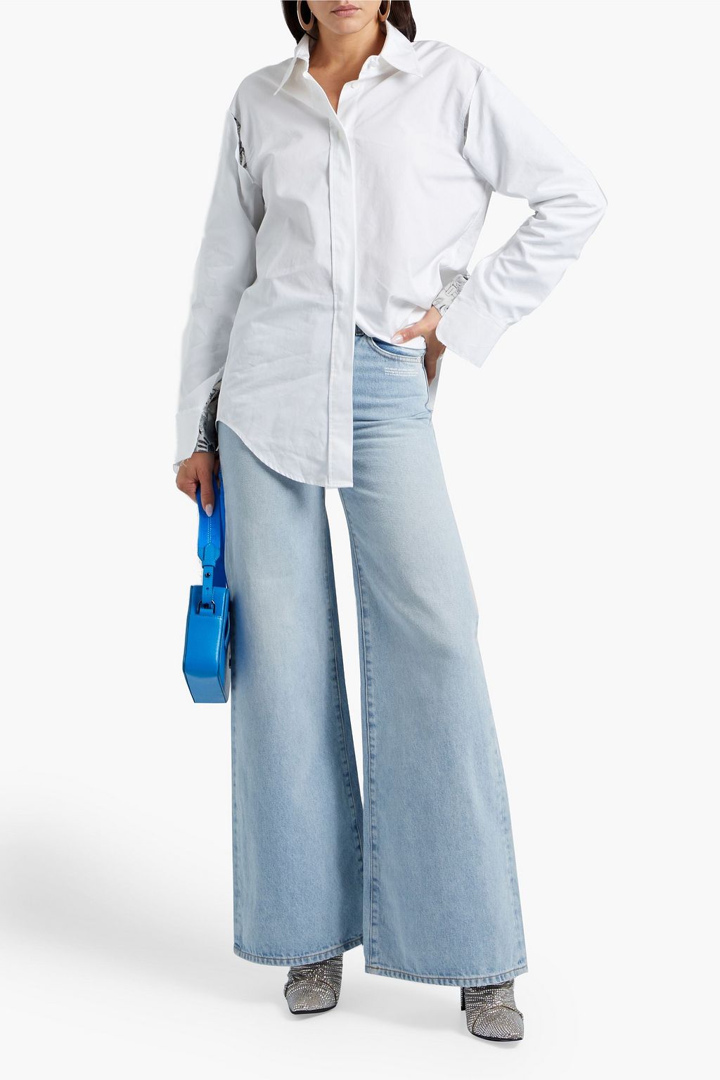 OFF-WHITE™ Double Sleeves printed satin-trimmed distressed cotton-poplin shirt