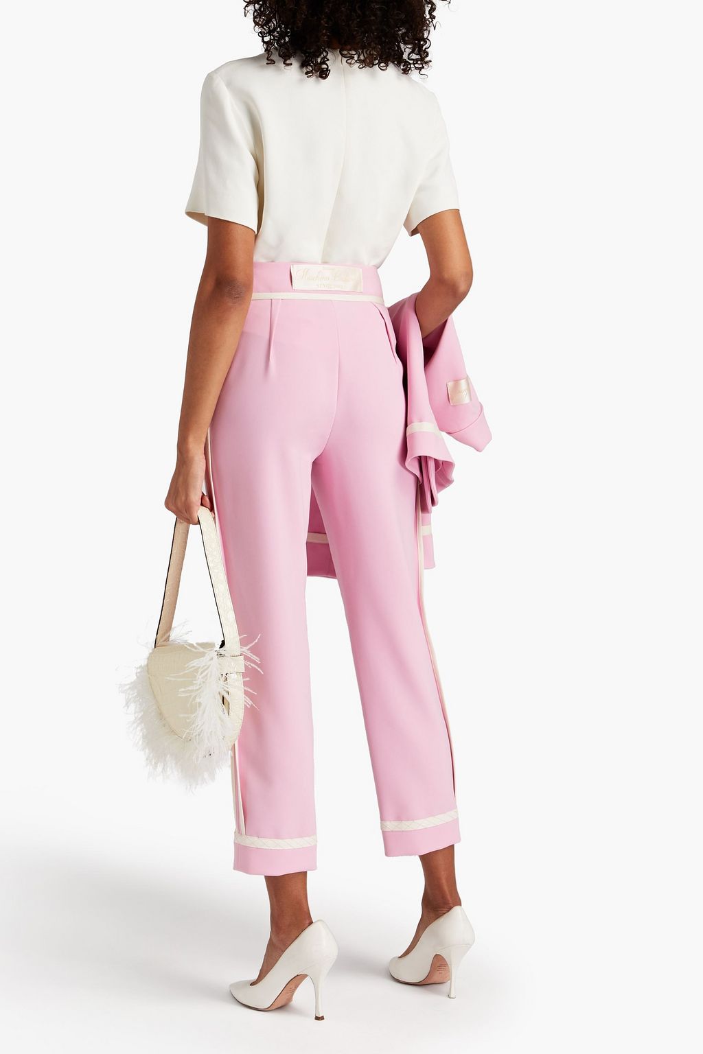 MOSCHINO Cropped grosgrain-trimmed crepe tapered pants