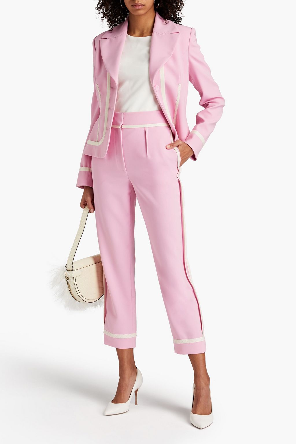 MOSCHINO Cropped grosgrain-trimmed crepe tapered pants