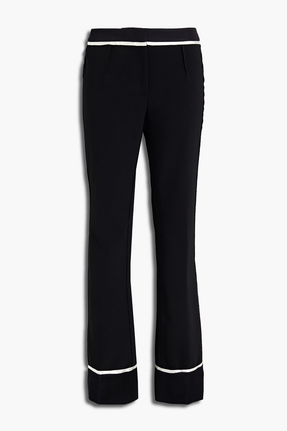 Satin-trimmed crepe straight-leg pants