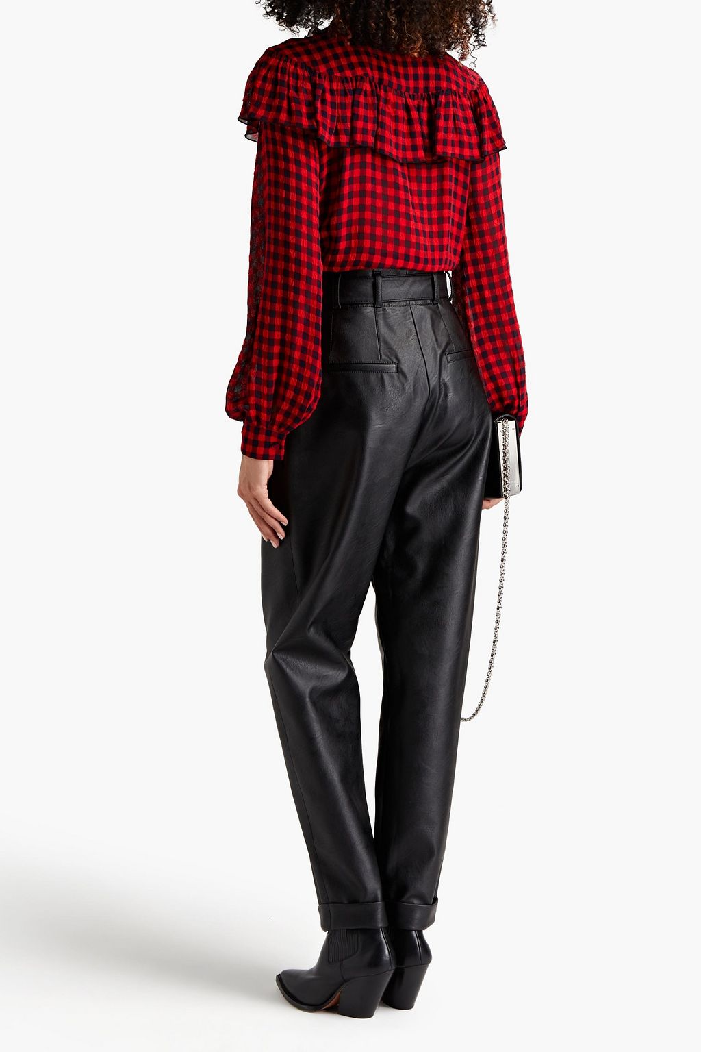 PHILOSOPHY DI LORENZO SERAFINI Belted pleated faux leather tapered pants