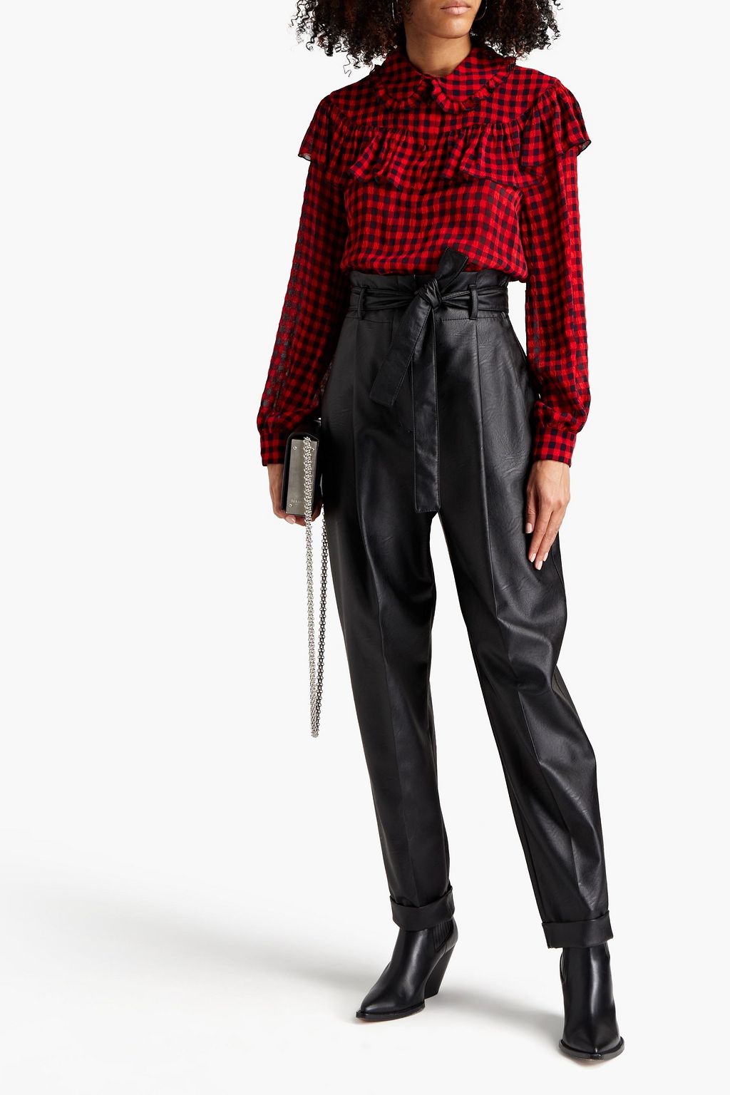 PHILOSOPHY DI LORENZO SERAFINI Belted pleated faux leather tapered pants