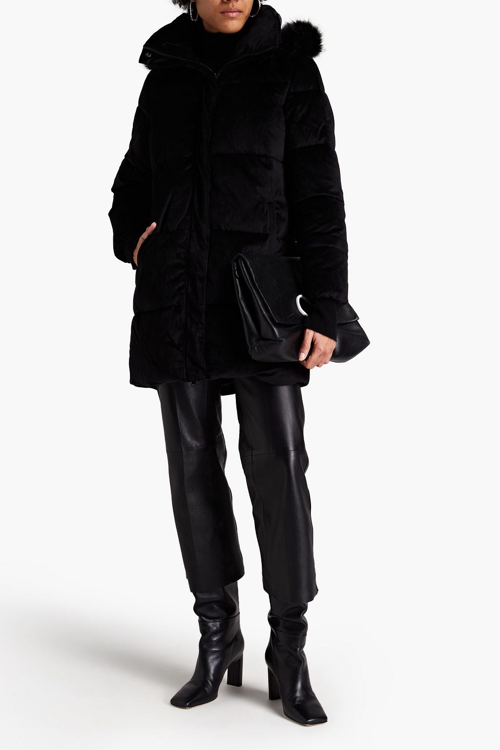 UNREAL FUR Faux fur-trimmed quilted velvet hooded coat