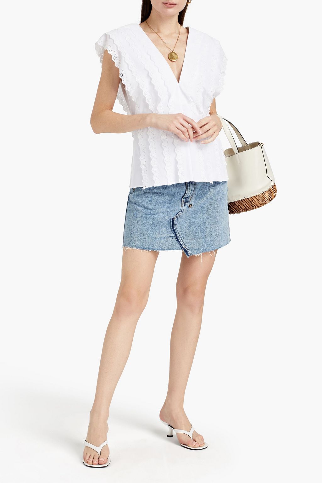 PHILOSOPHY DI LORENZO SERAFINI Lace-trimmed pleated cotton-poplin top