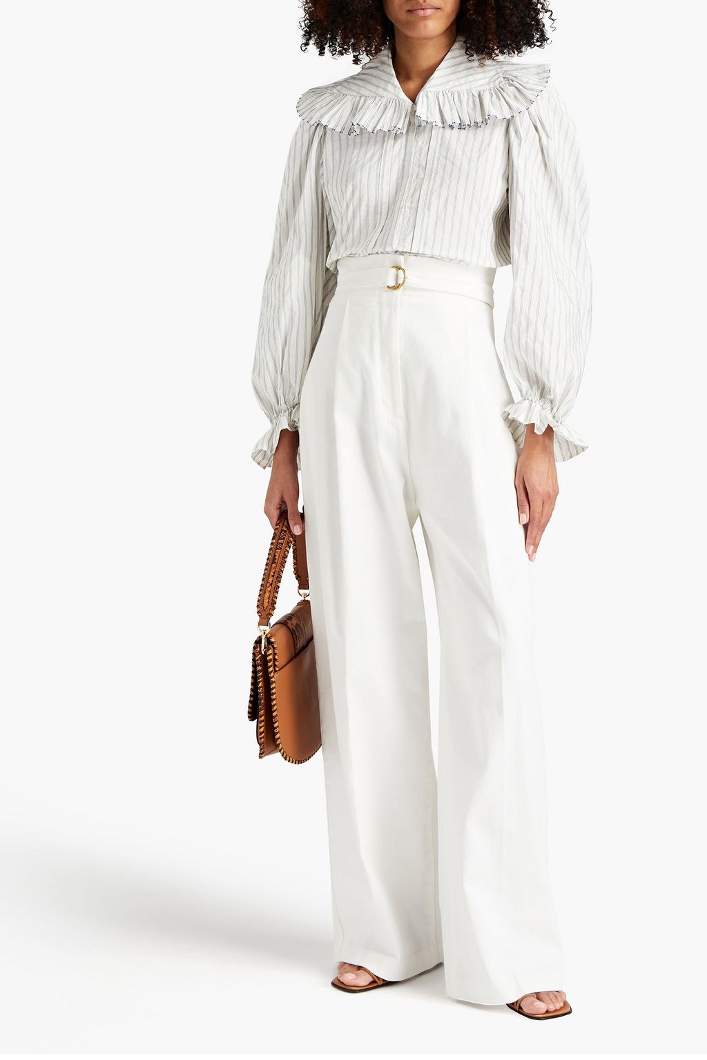 PHILOSOPHY DI LORENZO SERAFINI Belted pleated cotton-blend twill wide-leg pants