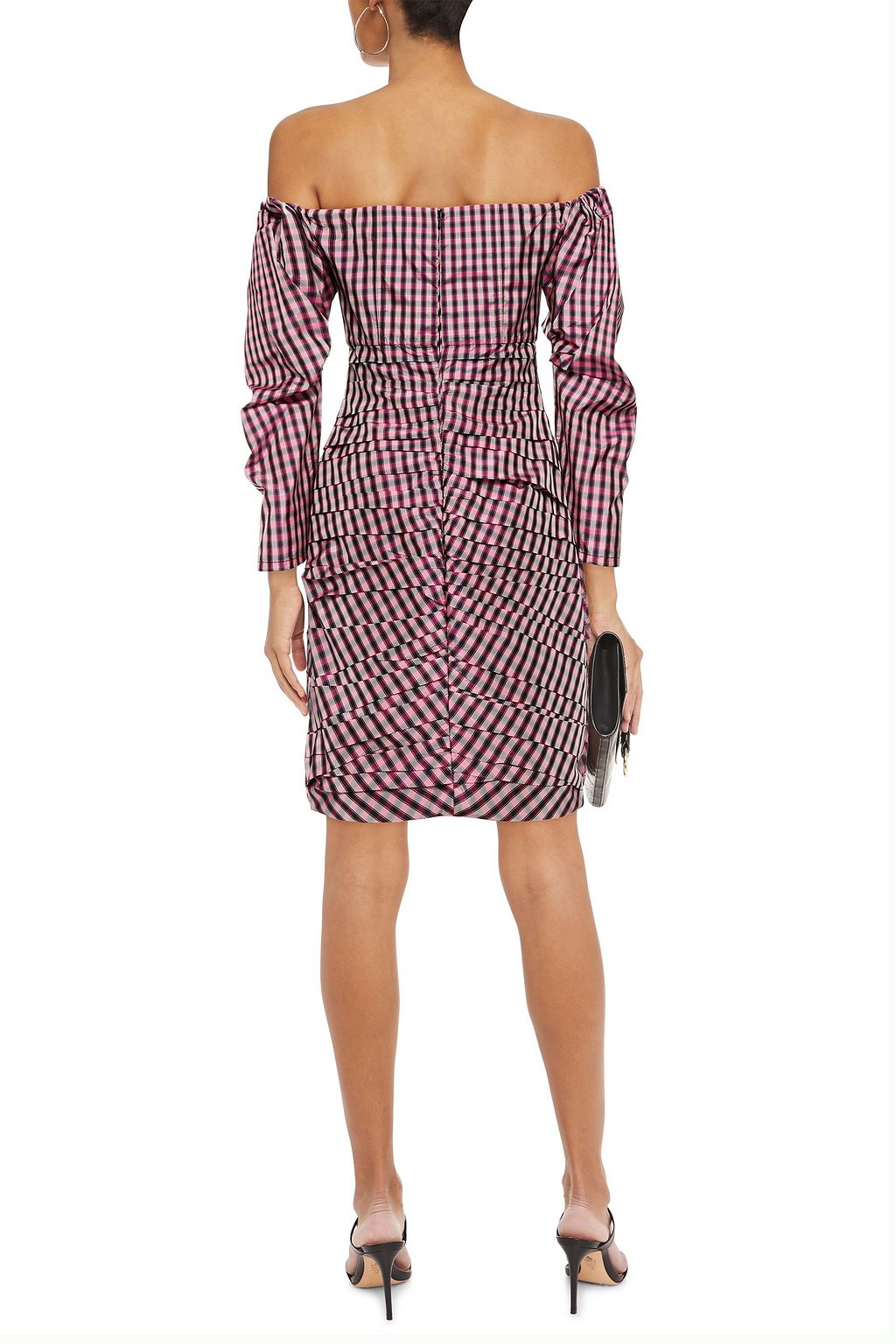 PHILOSOPHY DI LORENZO SERAFINI Off-the-shoulder ruched gingham faille mini dress