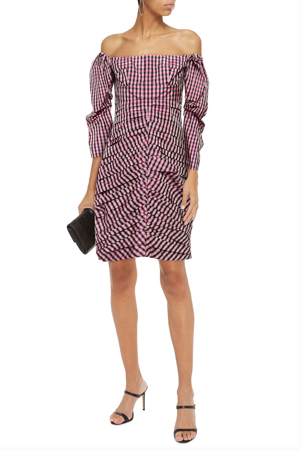 PHILOSOPHY DI LORENZO SERAFINI Off-the-shoulder ruched gingham faille mini dress