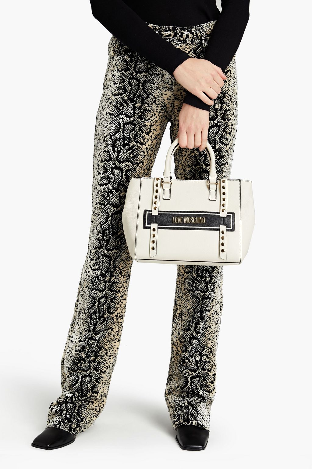 LOVE MOSCHINO Embellished pebbled-leather tote