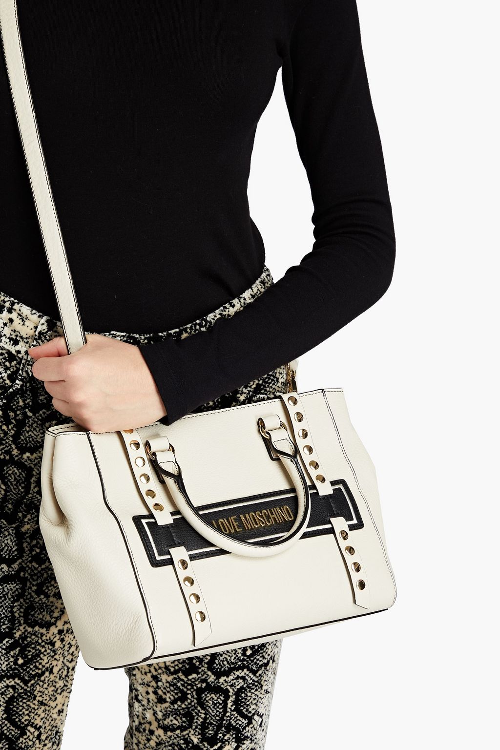 LOVE MOSCHINO Embellished pebbled-leather tote