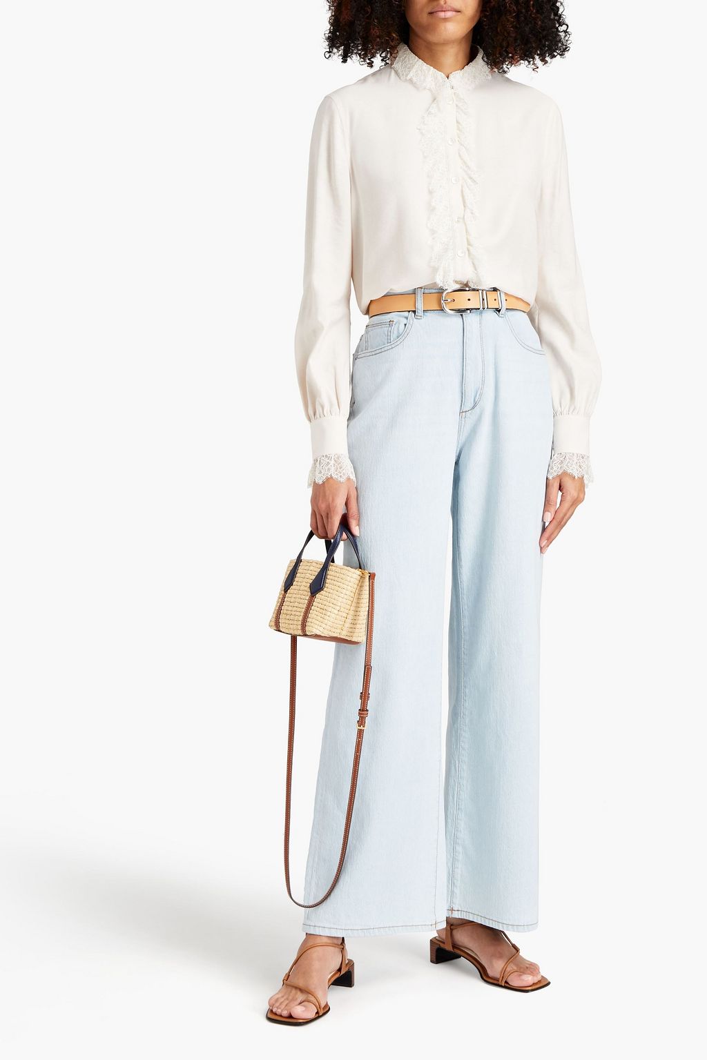 PHILOSOPHY DI LORENZO SERAFINI Ruffled lace-trimmed crepe shirt