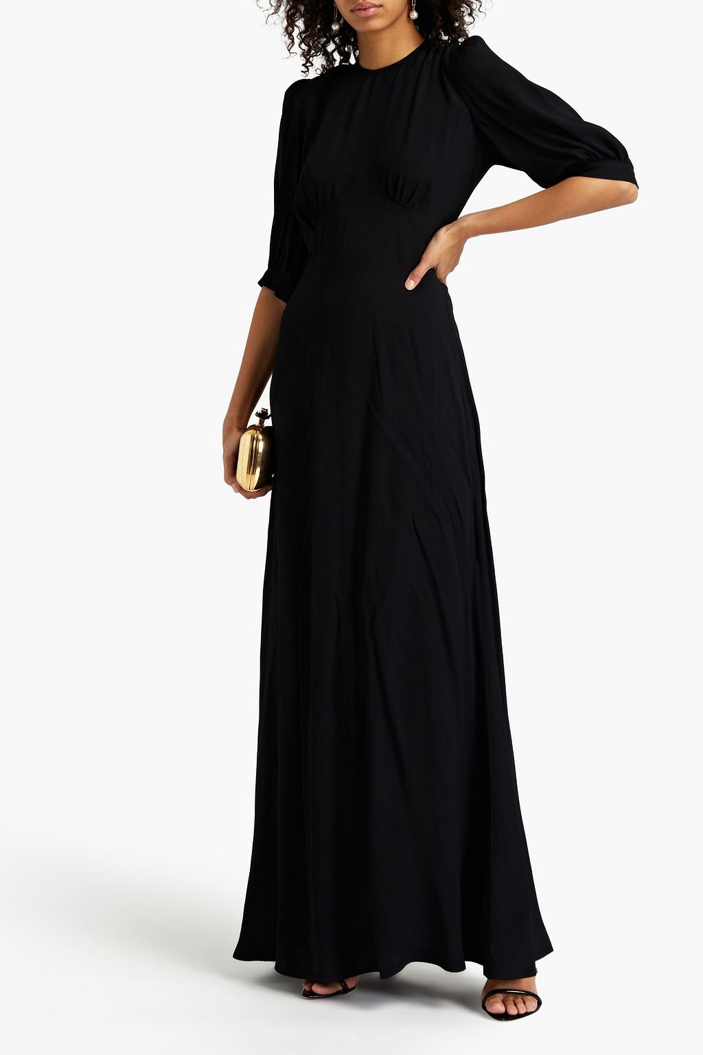 GHOST LONDON Lotty cutout gathered crepe maxi dress