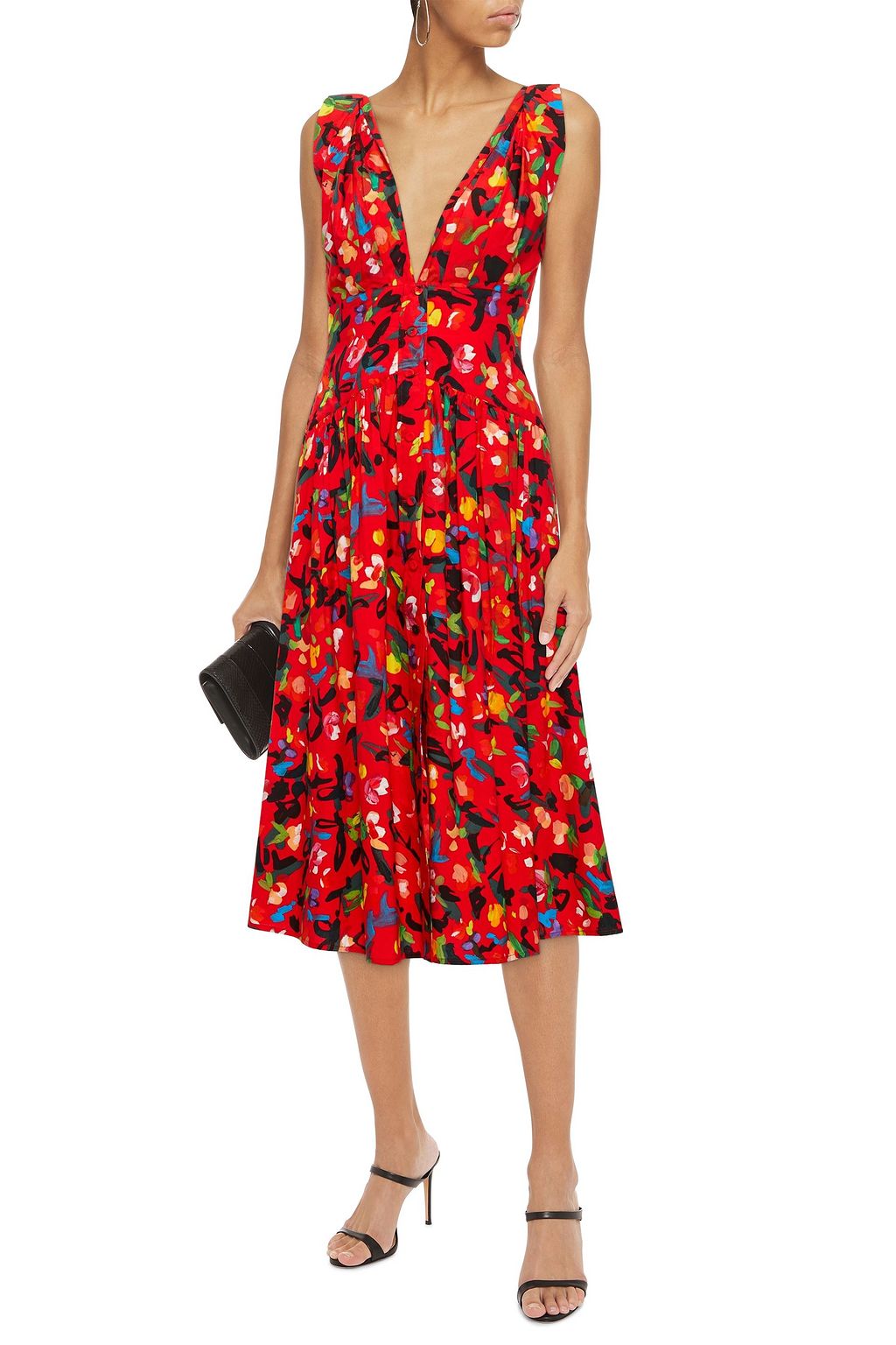 PHILOSOPHY DI LORENZO SERAFINI Pleated printed cotton-poplin midi dress