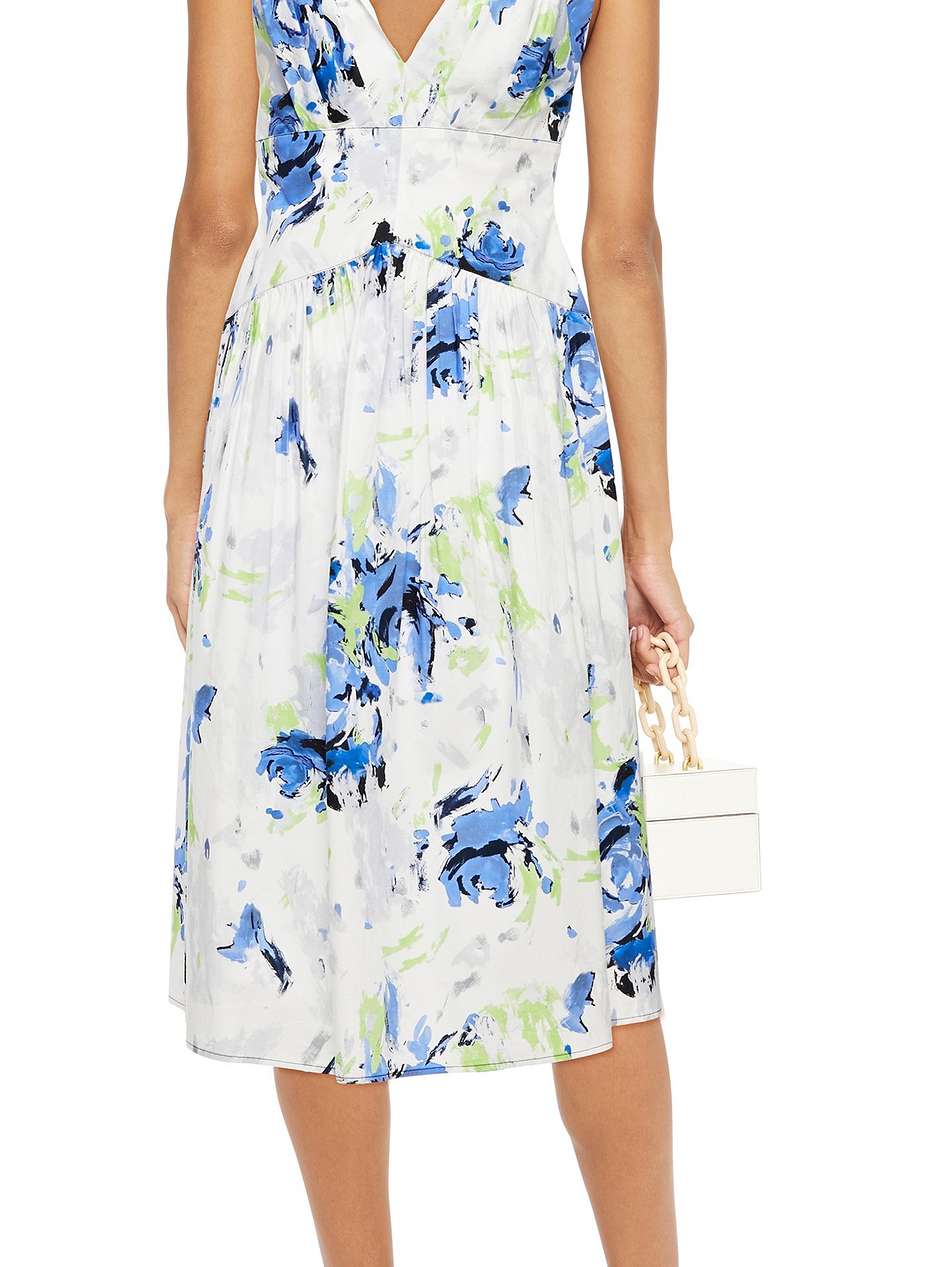 pleated printed cotton-poplin midi dress