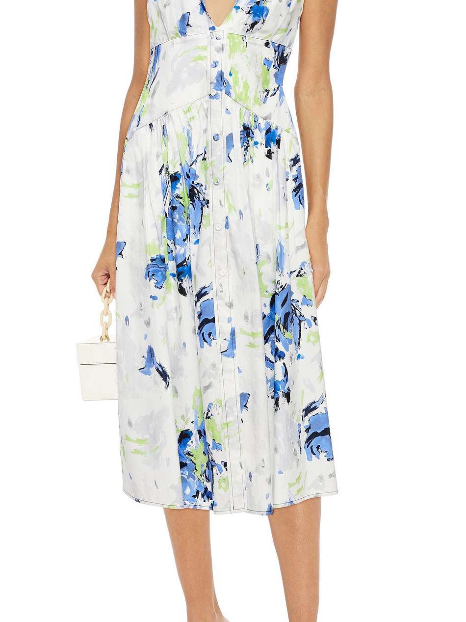 pleated printed cotton-poplin midi dress