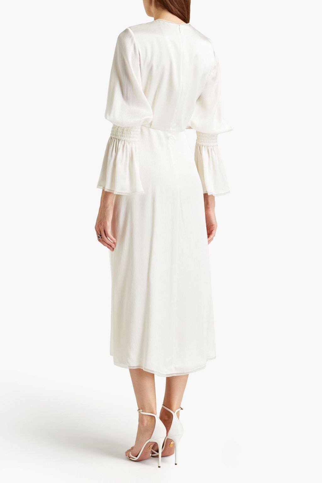 ROKSANDA Tulle-trimmed shirred silk-satin midi dress