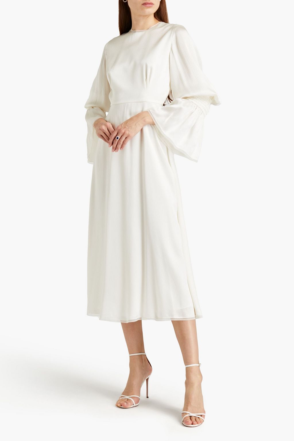 ROKSANDA Tulle-trimmed shirred silk-satin midi dress