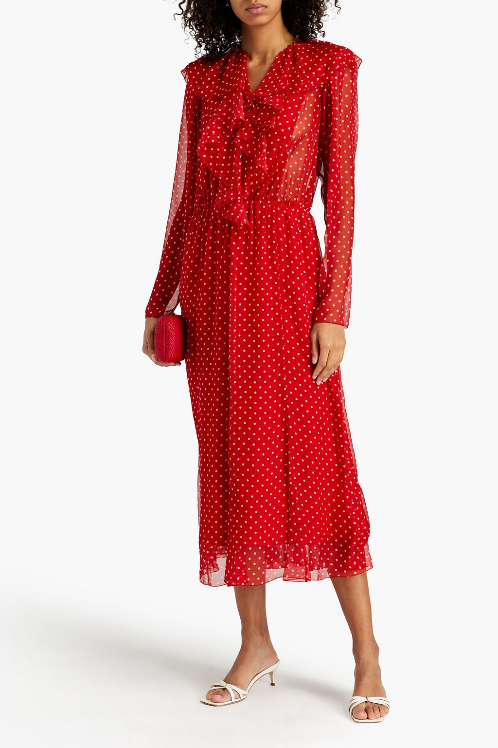 PHILOSOPHY DI LORENZO SERAFINI Ruffled polka-dot chiffon midi dress