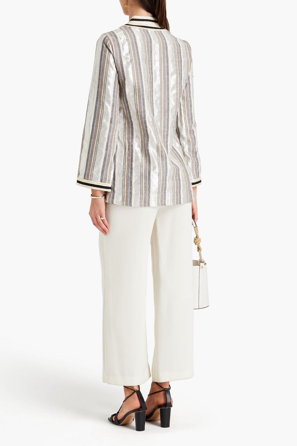 TORY BURCH Metallic striped cotton-blend blouse