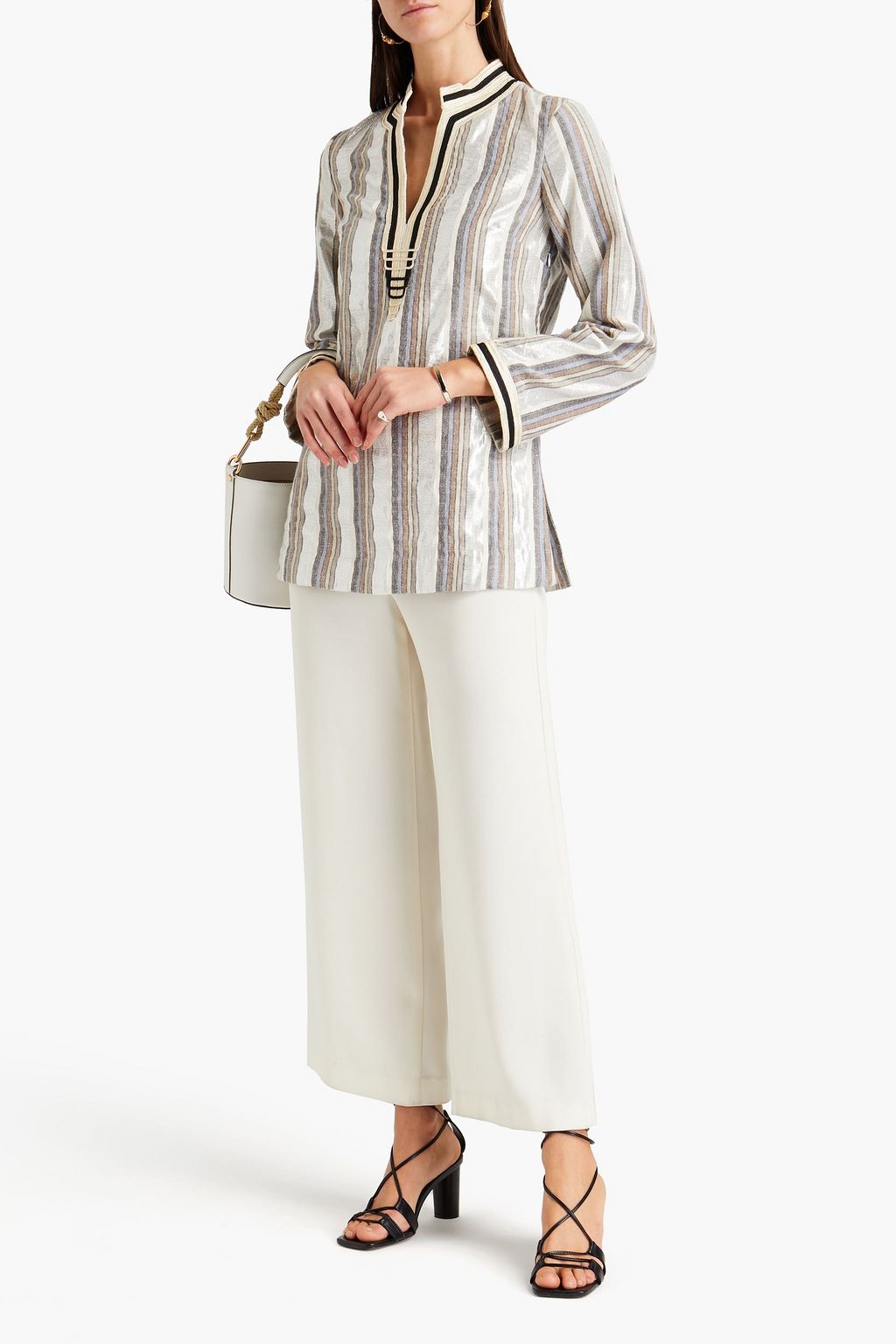 TORY BURCH Metallic striped cotton-blend blouse
