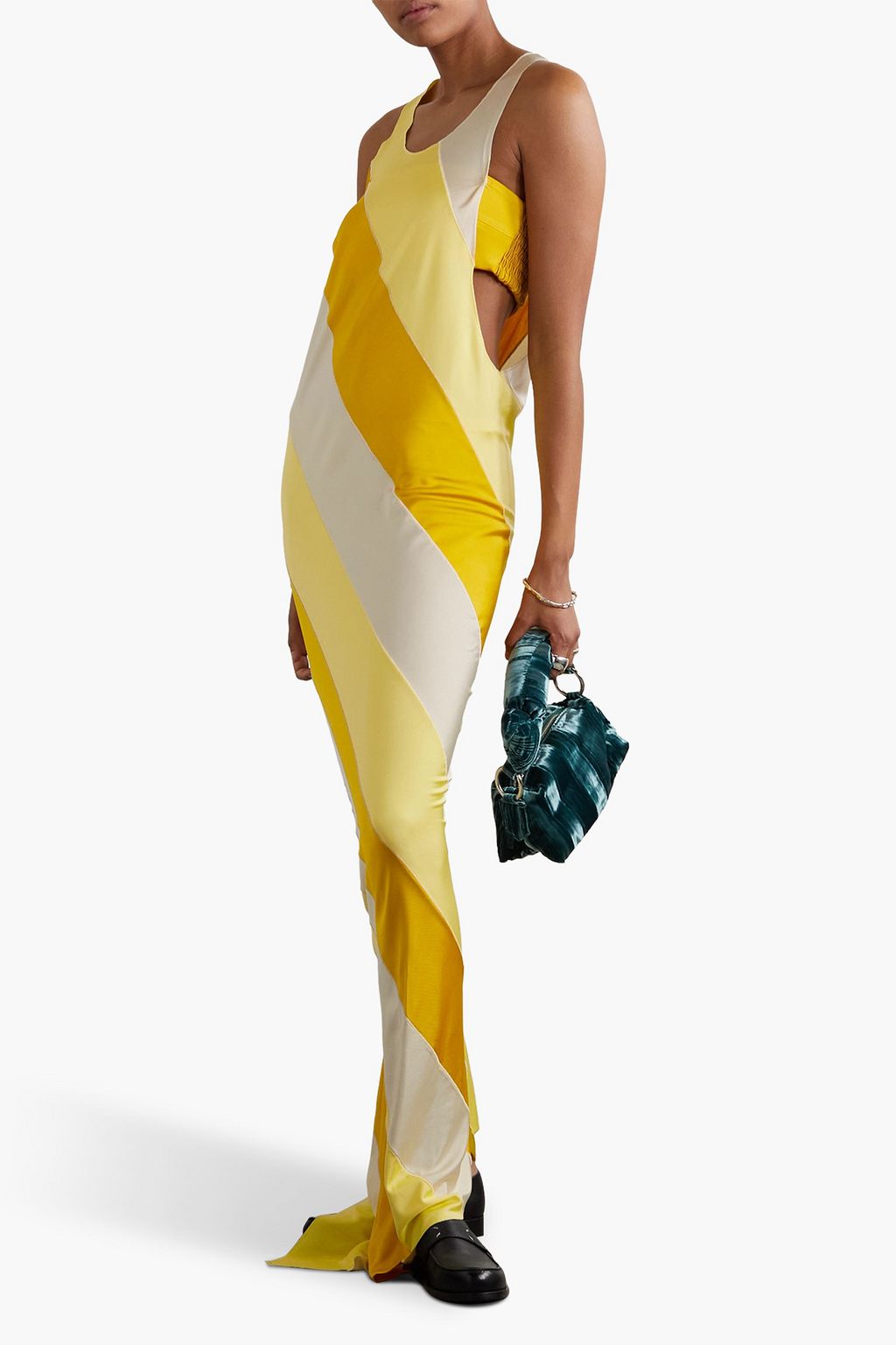 MARNI サテンジャージー マキシワンピース カットアウト アシンメトリー ストライプ