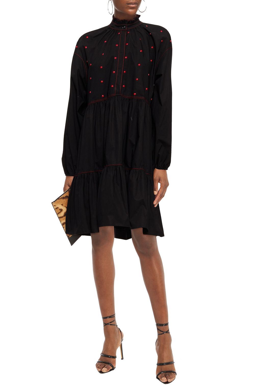 PHILOSOPHY DI LORENZO SERAFINI Ruffled studded stretch-cotton poplin dress