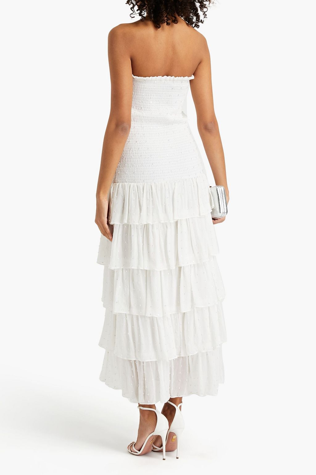 RETROFÊTE Lindsey tiered embellished silk-crepon maxi skirt