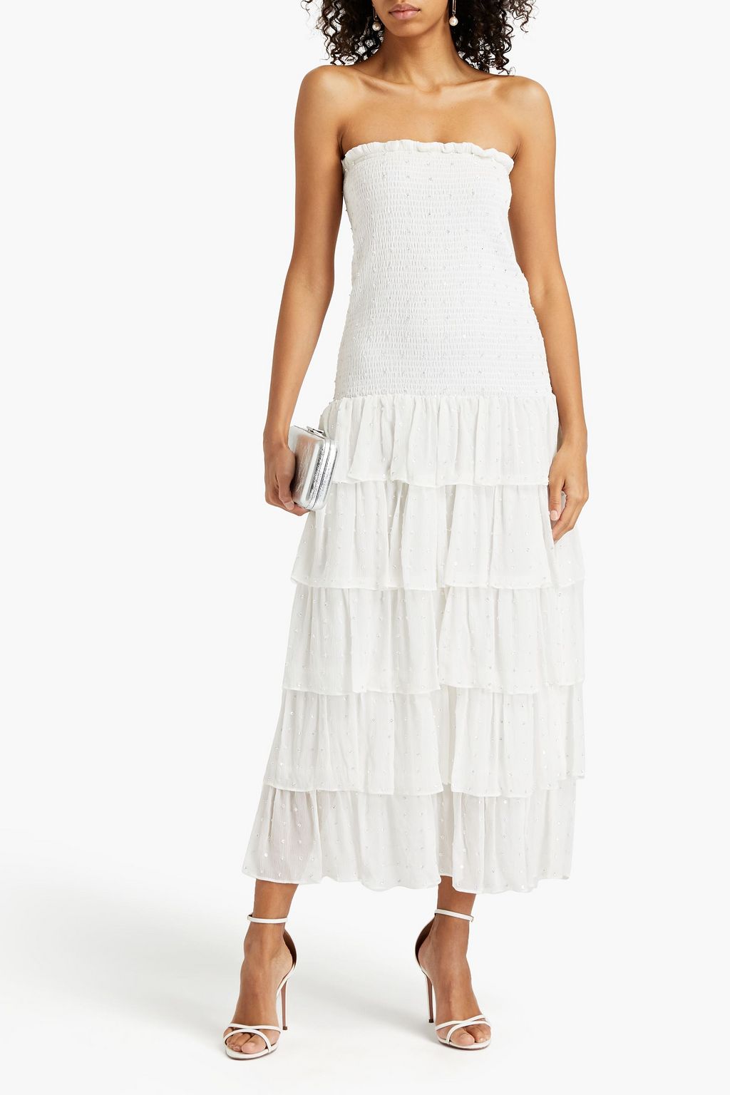 RETROFÊTE Lindsey tiered embellished silk-crepon maxi skirt