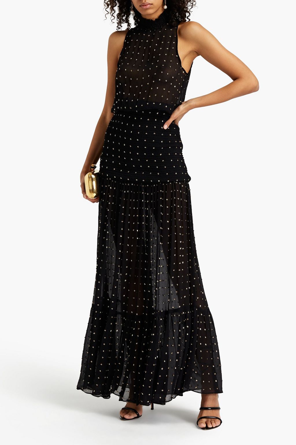 RETROFÊTE Abby embellished silk-crepon maxi dress