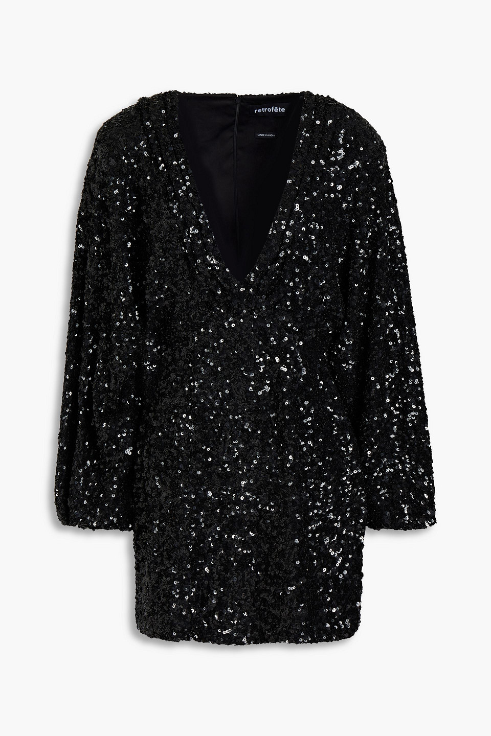 retrofête - gathered crepe mini dress - black - xs