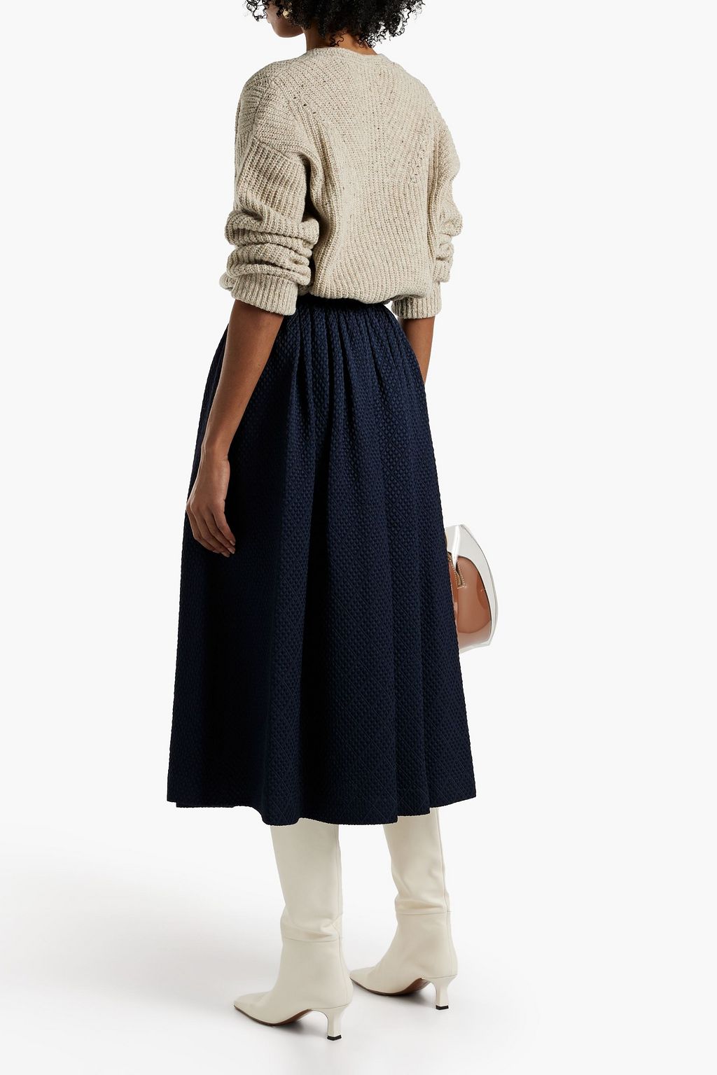 ADAM LIPPES Gathered wool-blend matelassé midi skirt