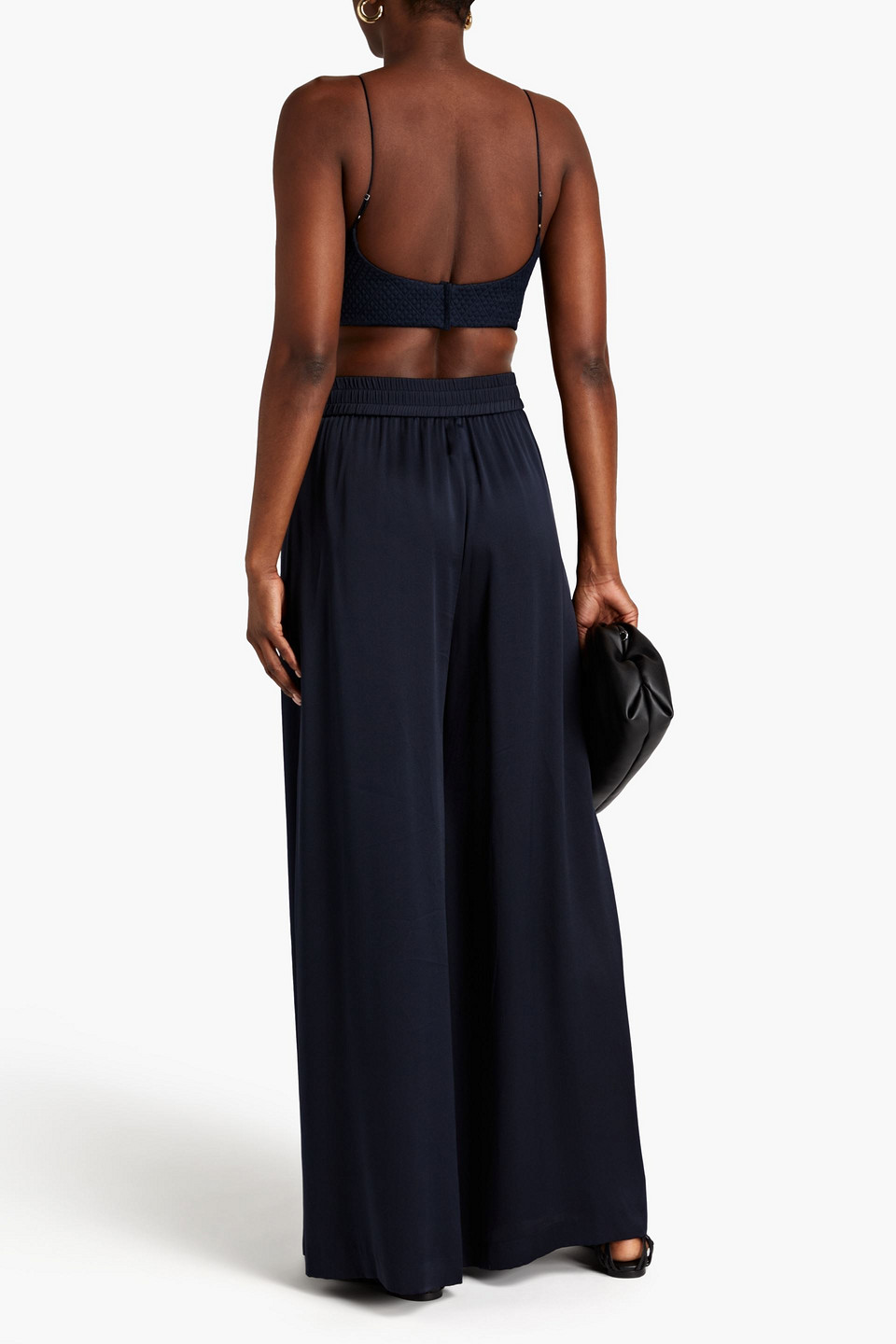 Shop Adam Lippes Matelassé Wool-blend Bra Top In Midnight Blue