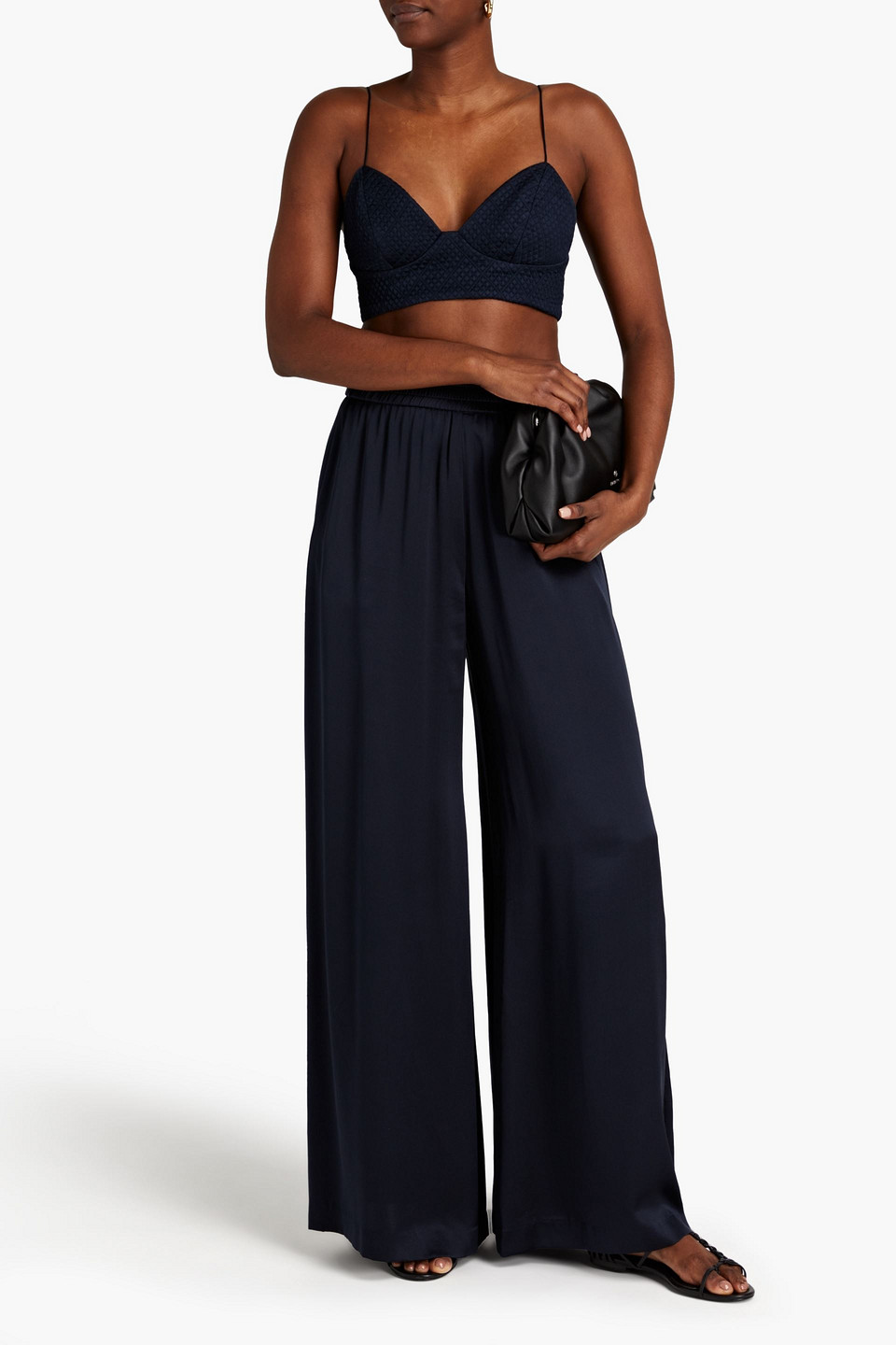 Shop Adam Lippes Matelassé Wool-blend Bra Top In Midnight Blue