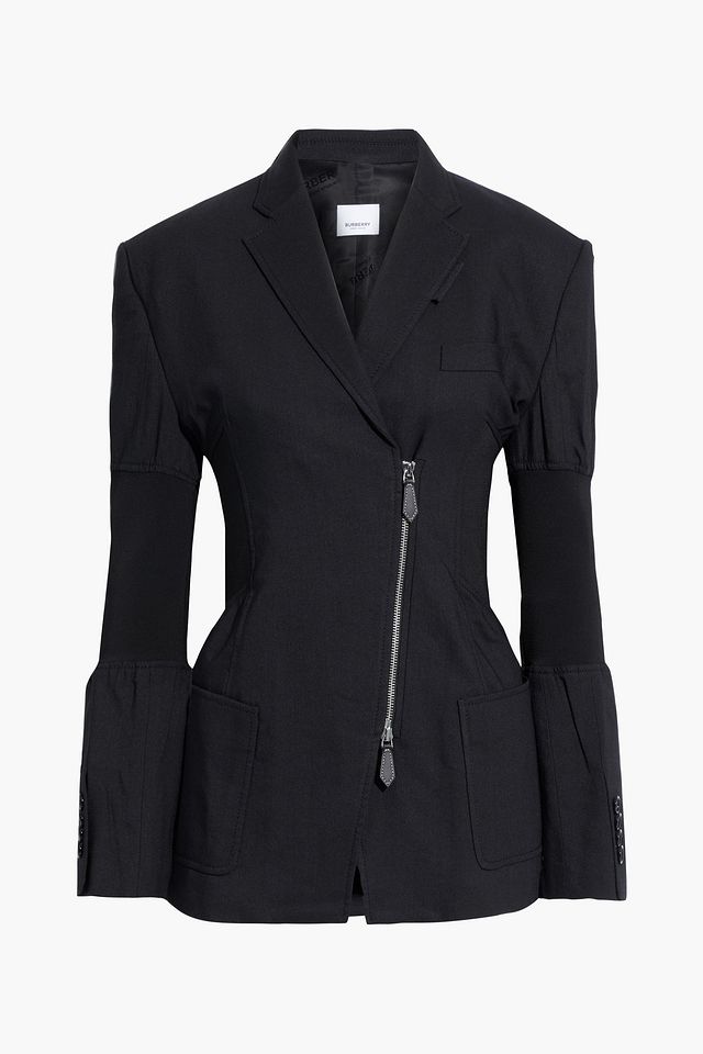 Ribbed knit-paneled ramie-blend twill blazer