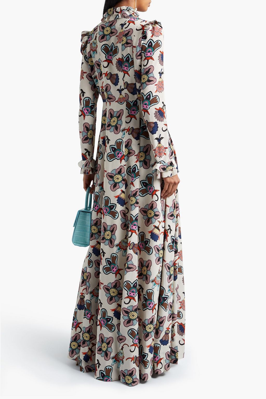 VALENTINO GARAVANI Ruffle-trimmed printed silk crepe de chine gown