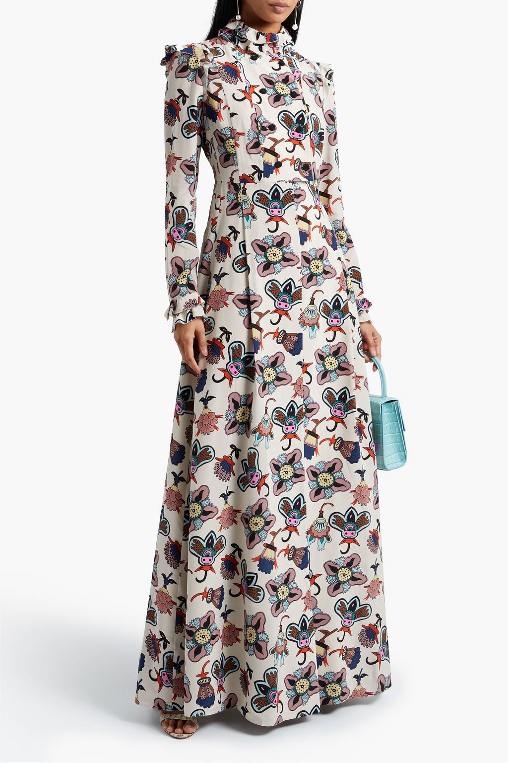 VALENTINO GARAVANI Ruffle-trimmed printed silk crepe de chine gown