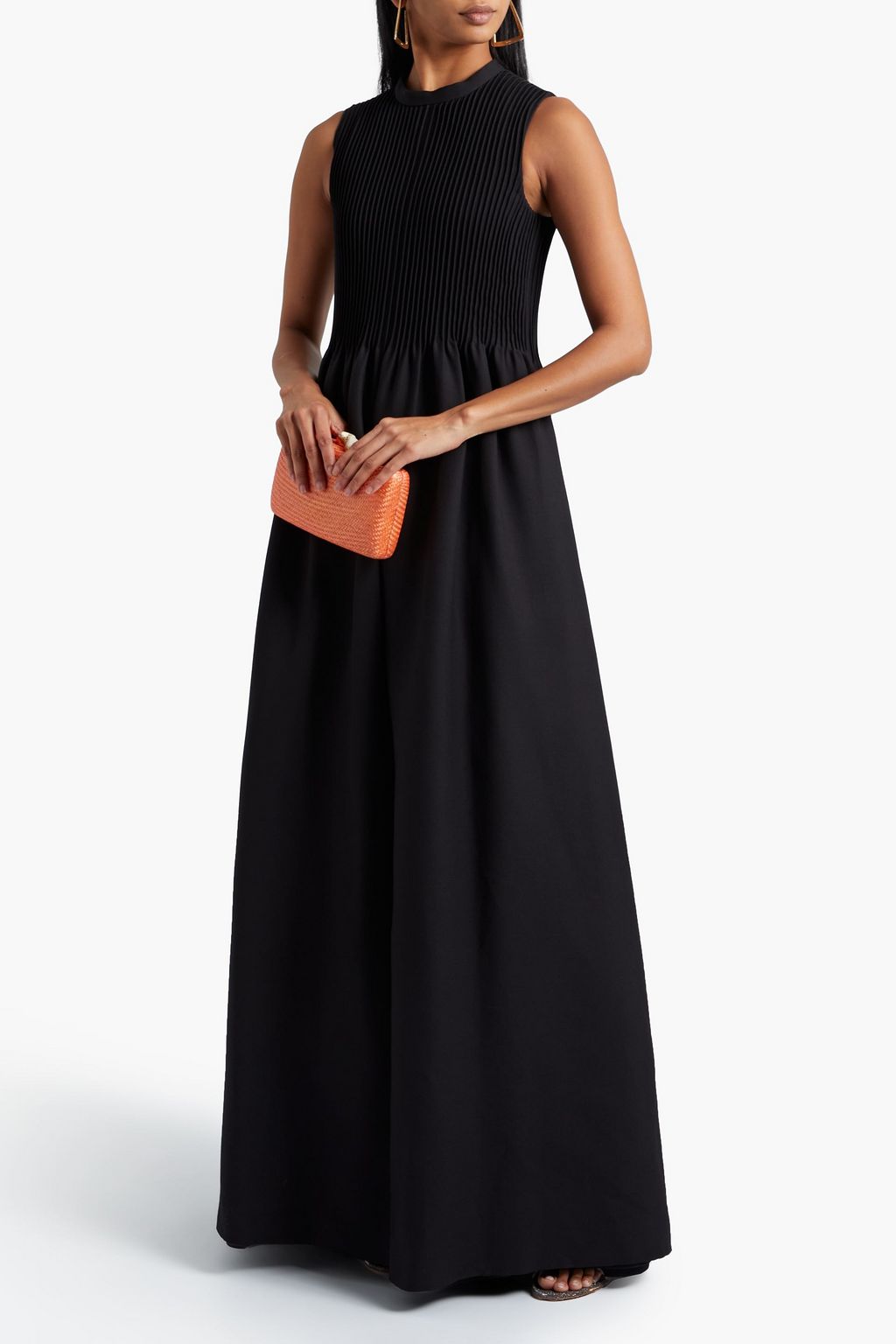 VALENTINO GARAVANI Pintucked wool and silk-blend gown