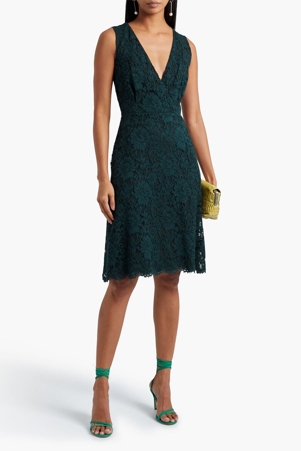 VALENTINO GARAVANI Scalloped cotton-blend corded lace dress