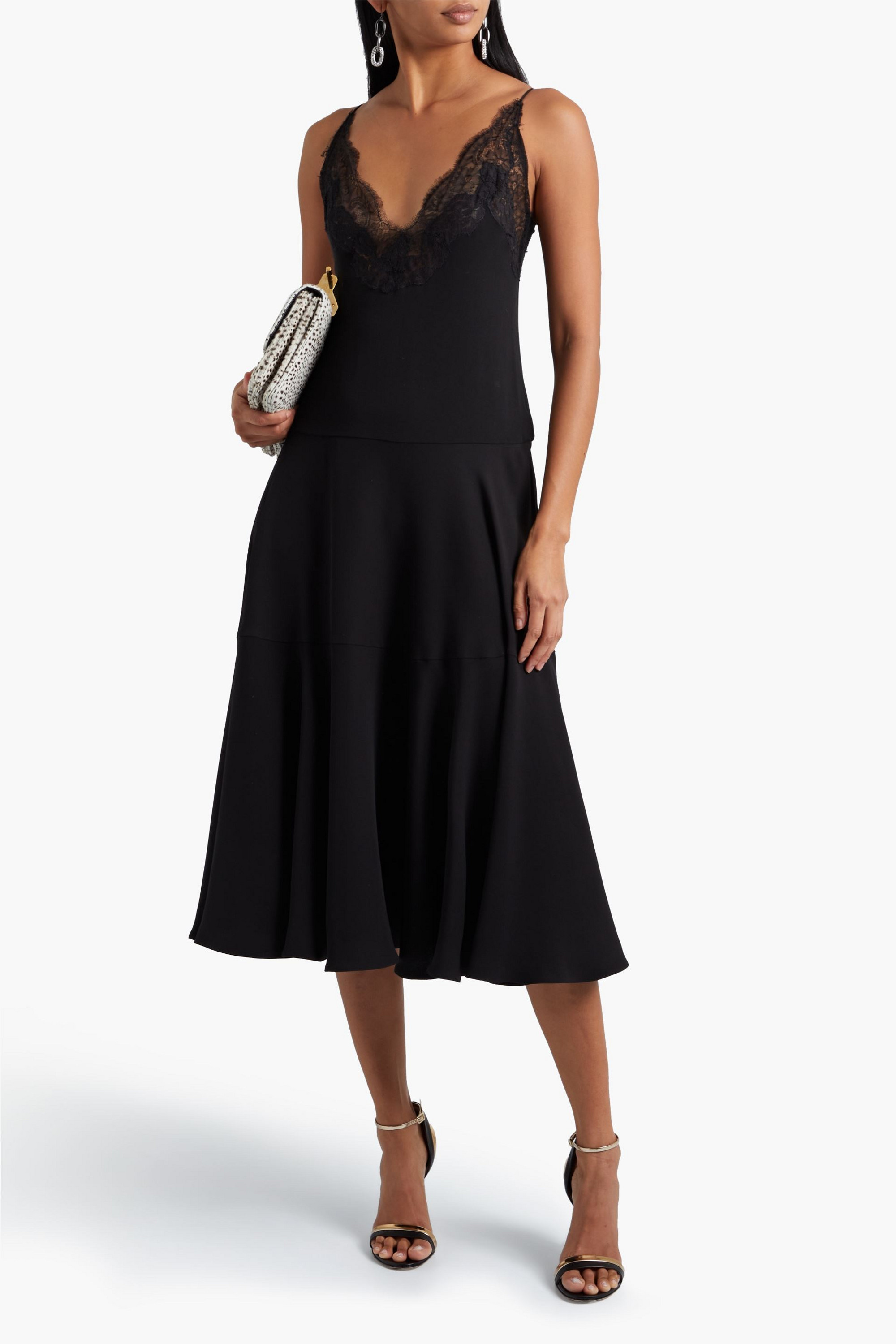 Valentino Garavani Lace-trimmed silk-crepe midi slip dress