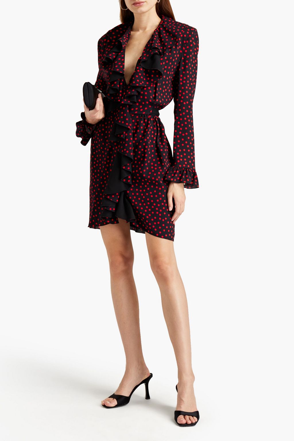 PHILOSOPHY DI LORENZO SERAFINI Wrap-effect ruffled polka-dot crepe mini dress