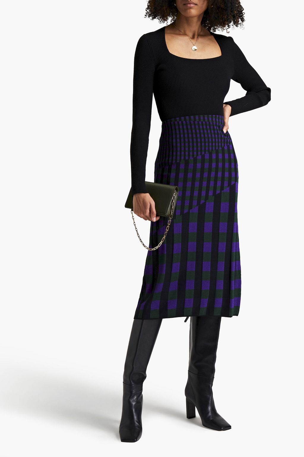 DIANE VON FURSTENBERG Rosa checked ribbed-knit midi skirt