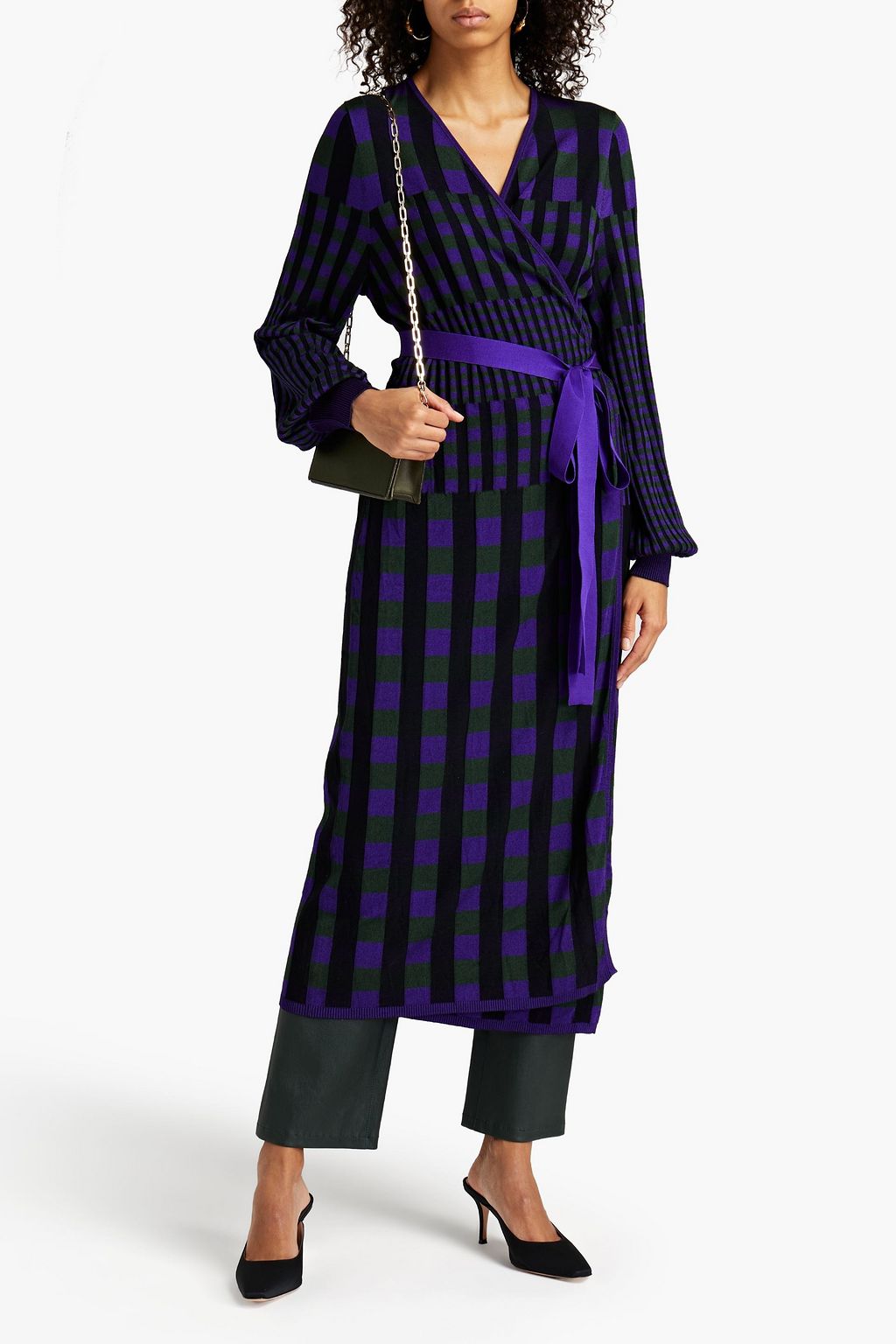 DIANE VON FURSTENBERG Tracy checked ribbed-knit midi wrap dress