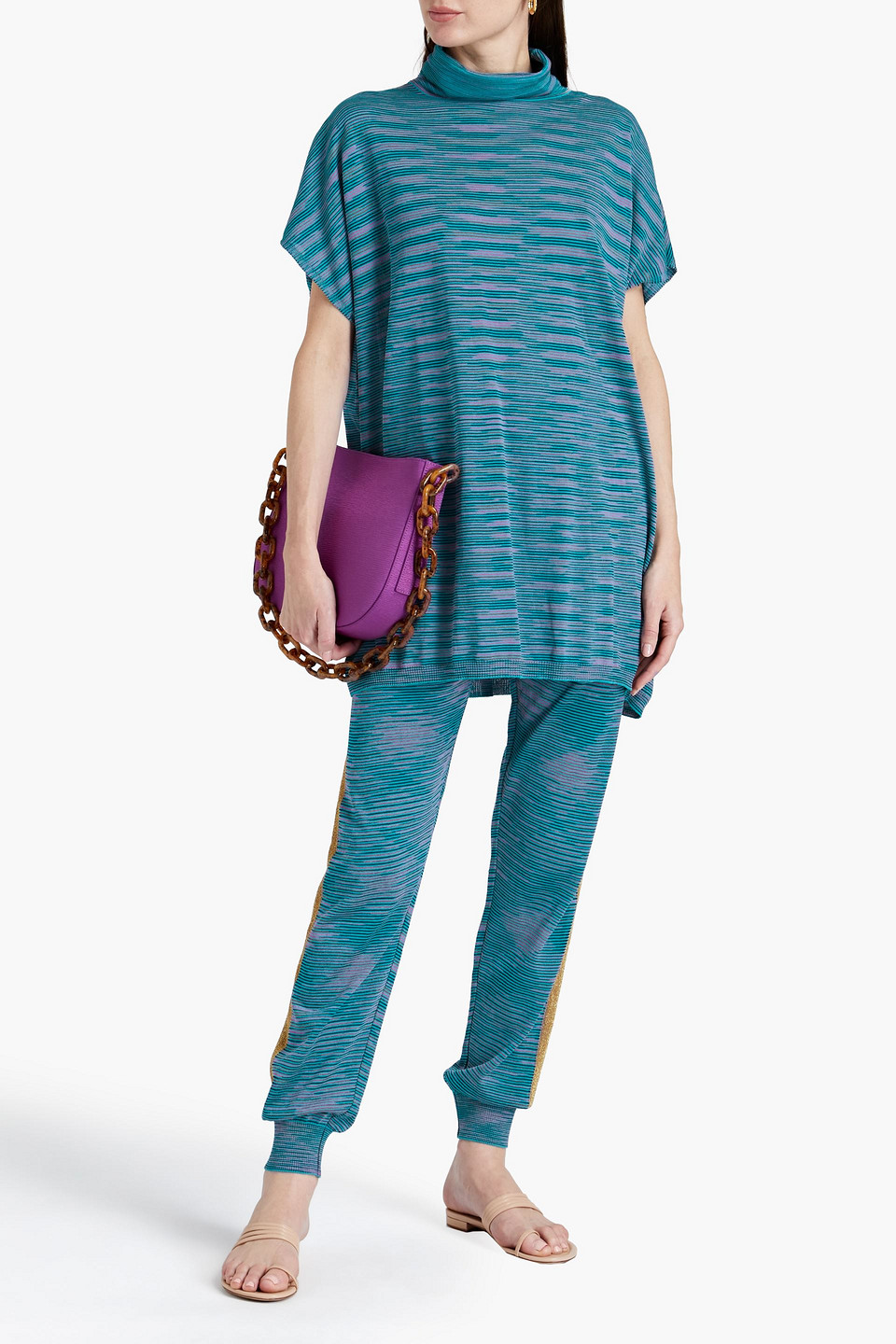 M Missoni Knitted Turtleneck Top In Teal