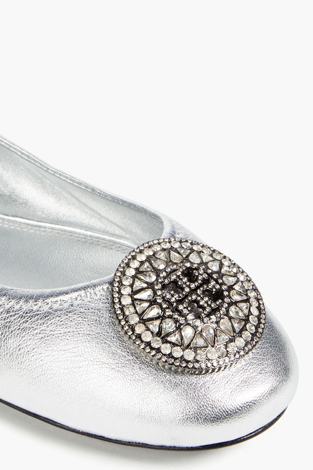 TORY BURCH Crystal-embellished metallic leather ballet flats