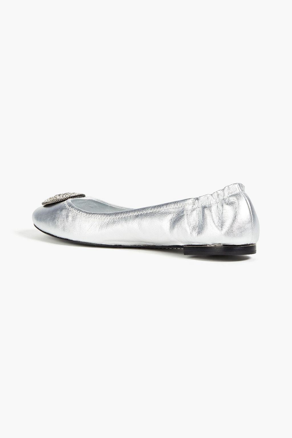 TORY BURCH Crystal-embellished metallic leather ballet flats