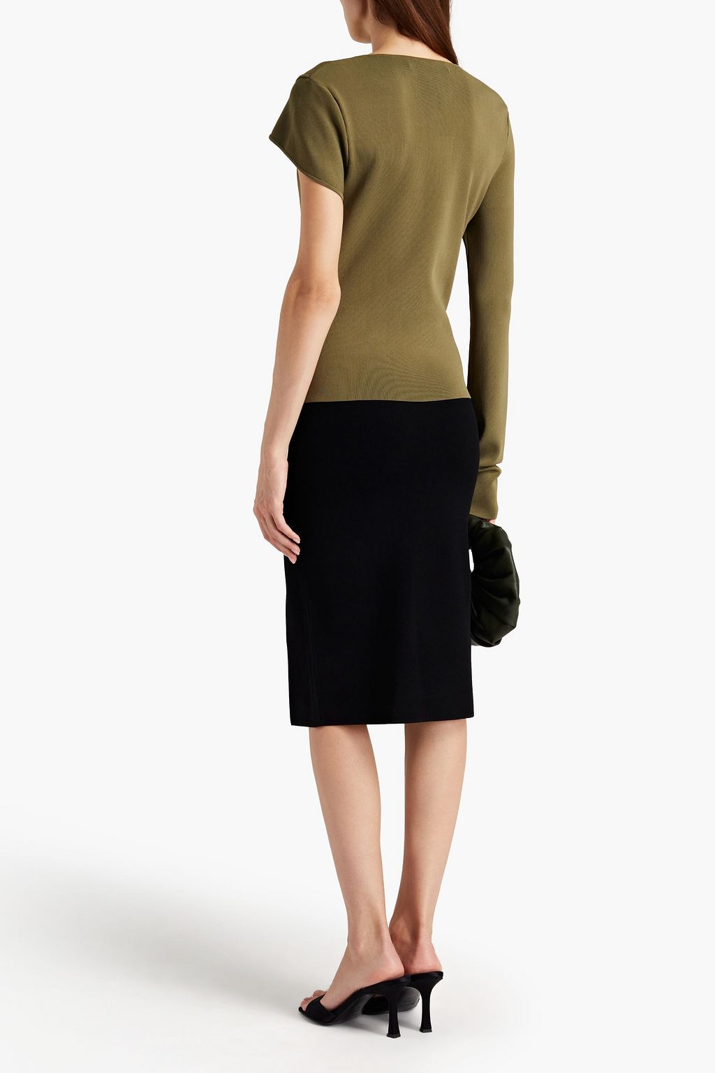 DION LEE One-sleeve embellished stretch-knit top