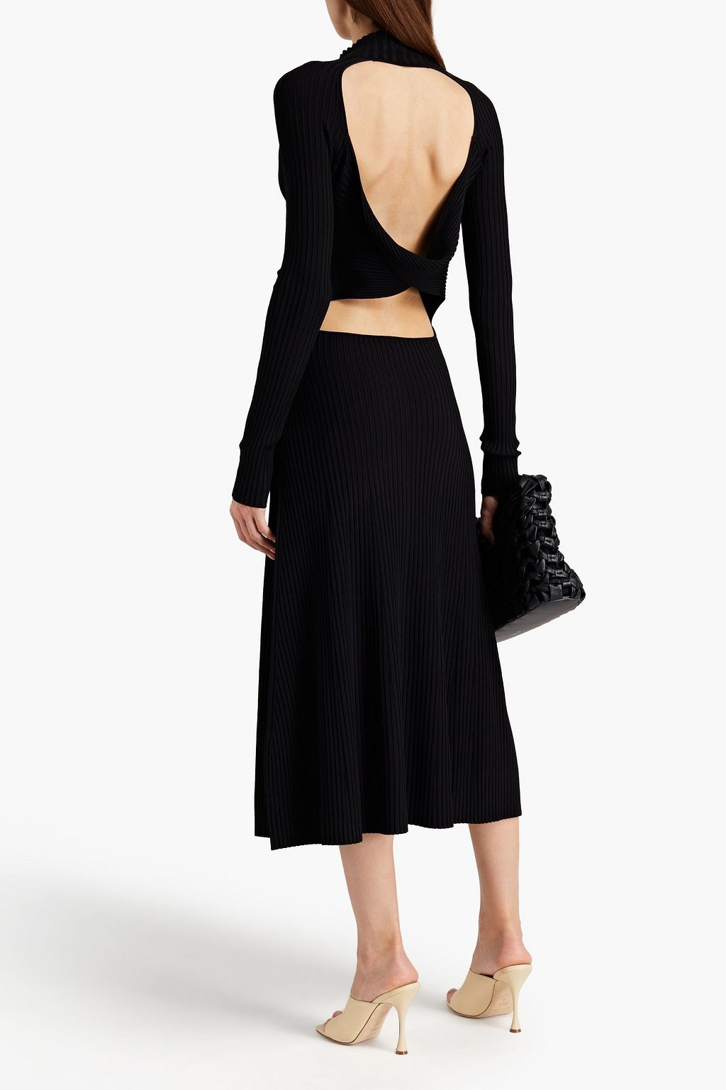 DION LEE Twist-back cutout ribbed-knit midi dress